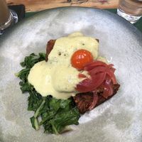 Benedict - smoked tofu, potato hash   at Pandora Greenbox in Split