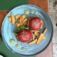 Sliders with fries and wasabi   at Pandora Greenbox in Split