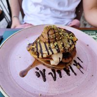 Breakfast pancakes (with peanut butter, banana and pistachio, very filling) at Pandora Greenbox in Split