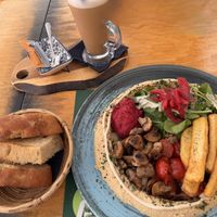 Big breakfast served until 13:45.   Comes with the focaccia.  at Pandora Greenbox in Split