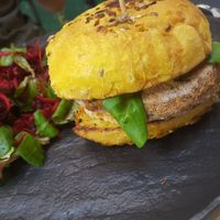 Home made vegan burger! at Pandora Greenbox in Split