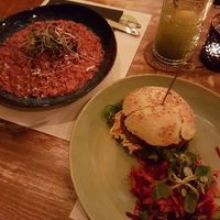 Vegan burger and beet risotto at Pandora Greenbox in Split