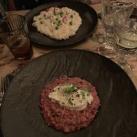 Beetroot risotto, goat cheese risotto at Pandora Greenbox in Split