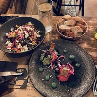 Cous cous salad (can be ordered vegan) and hummus appetizer  at Pandora Greenbox in Split