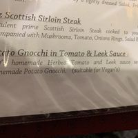 Menu (sept 2019) at Highland Getaway in Kinlochleven