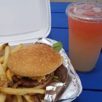 Bayou burger and fresh strawberry lemonade  at Vegan Wit A Twist in New Orleans