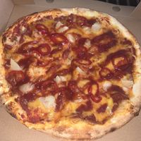 Vegan pizza - chillis, BBQ sauce, pineapple and vegan cheese at Milan in Wooler