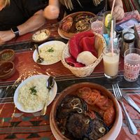 Veggie moussaka (without cheese so vegan), with a delicious guava juice!  at My Mom's Recipe in Wadi Musa
