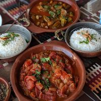 Okra and galeya served with rice at My Mom's Recipe in Wadi Musa