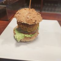 Vegan pintxo / minu burger with black garlic all-i-oli at El Parral in Vitoria Gasteiz