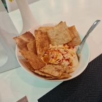 Hummus with homemade chips at Dr Veggie in Yerevan