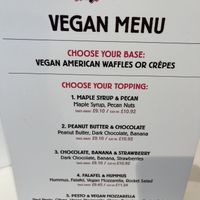 Vegan menu. They don’t do the savoury options anymore. Boo    at Wafflemeister in South West London
