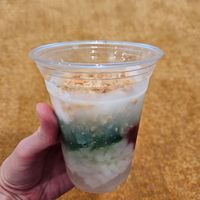 Che Ba Mau: rainbow dessert with shaved ice, coconut cream, red beans, pandan jelly, taro and peanuts (It was melty and we put it in the freezer because we were so full. That's why at Saigon Casa in Port Jefferson
