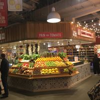 Kiosk with fruit at Mercado Little Spain in New York City