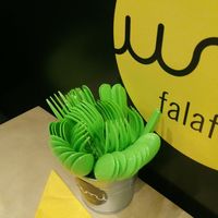 Lots of plastic cutlery at Umi Falafel - North City in Dublin