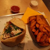 Palestinian falafel sandwich with wedges at Umi Falafel - North City in Dublin