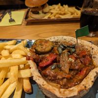Mediterranean tart and beyond meat burger at Harvester in Dudley