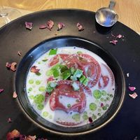 Vegan beetroot ravioli with chickpea filling   at Paneri in Rhodes