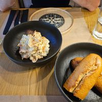 Hummus mousse with glutenfree bread at Paneri in Rhodes