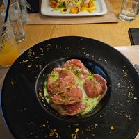 Vegan beetroot ravioli at Paneri in Rhodes