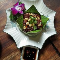 Lotus leaf fried brown rice at Shamballa Vegetarian Restaurant & Tea House in Ho Chi Minh City