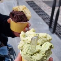 Passion fruit and Chocolate / Pineapple basilica and Avocado lime  at Gelataria COSI in Coimbra