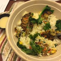 Coco chicken bowl with garden burger instead of chicken  at Healthy Boy Grill in Carle Place