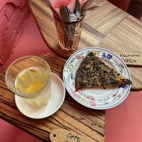 Ginger tea and farinata  at Life's a Peach in Utrecht