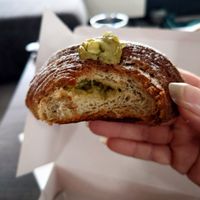 The croissant with pistache. Not my favourite, slightly dry. at Life's a Peach in Utrecht