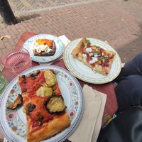 Aubergine& Artichoke focaccia, Peach focaccia, Danish pastry at Life's a Peach in Utrecht