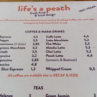 Coffee menu (summer 2025) at Life's a Peach in Utrecht
