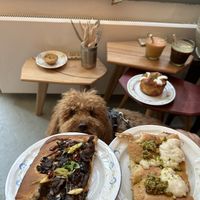 Onion focaccia, mocarella and pistachio focaccia, savoury danish, and pastel de nata  at Life's a Peach in Utrecht