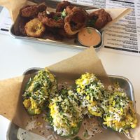 Stuffed avocado and onion rings at The Modern Vegan in San Diego