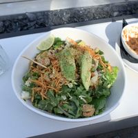 Vegan taco salad with cilantro lime vegan “chicken”. This is a great option for the price point. Large portion size at Tocaya Organica in La Jolla