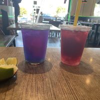 Butterfly tea (left) and hibiscus tea (right)  at Saigon Vegan in Garden Grove