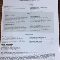 Vegan menu  at Old Bell in Reading