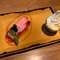 Blackberries mousse with non-dairy ice-cream . at The Wheatsheaf in Loughborough