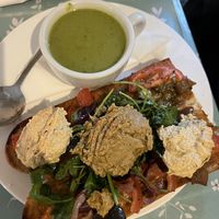 Hummus & tofu spread sandwich + cup of soup    at Thyme Out in Dingle