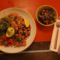 Vegan Mexican Superbowl and Vegan Bang Bang Fried Cauliflower at Lounges - Clio Lounge in Bangor