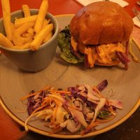 Vegan Beyond Meat Cheese Burger and Side of Fries at Lounges - Clio Lounge in Bangor