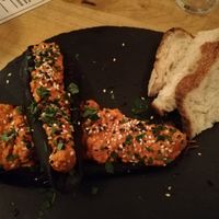 Stuffed aubergine with sourdough. at Vas Manci in Budapest