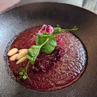 Beetroot and Raspberry Gespacho (cold) at La Cabane  in Annecy