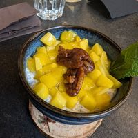 Chia seed pudding, with mango and walnuts at La Cabane  in Annecy