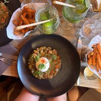 Vegan burrata! On a tomato, strawberry and basil salad. Delicious!  at La Cabane  in Annecy