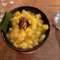 Chia seed pudding with mango topping at La Cabane  in Annecy