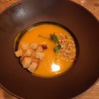 Pumpkin soup with nuts and croutons at La Cabane  in Annecy