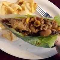 "The Breadless". Patty is made from beans, veggies and quinoa. at Naples Flatbread in Naples