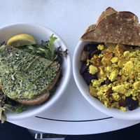 Avocado toast and vegan breakfast hash    at Cafe 13 in Golden