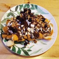 Crunchy Max bubble waffle with vegan ice cream. at The Cream in Barcelona