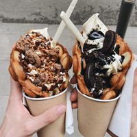 Vegan Bubble waffle with vegan chocolate at The Cream in Barcelona